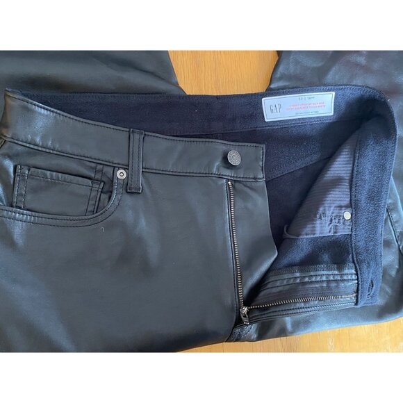 GAP BLACK VEGAN SOFTFAUX LEATHER, LINED JEANS HIGH RISE, 32/14, SPRING FALL WEAR - Picture 7 of 9